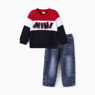 Baby Boy 2pcs Towel Embroidered Sweatshirt and Denim Pants Set
