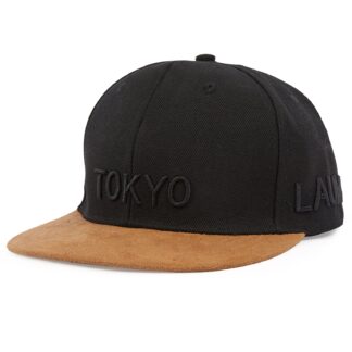 Caps Myshkin Flat-Peak Snapback Baseball Cap with Faux Suede Peak in Black Denim / One Size - Tokyo Laundry