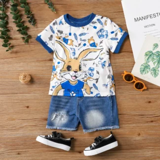 Easter Toddler Boy 2pcs Set with Childlike Animal Pattern and Hole