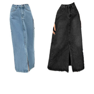 High Waisted A-Line Denim Maxi Skirt - Black Or Blue | Wowcher