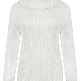 Jumpers Drama Roll Neck Chunky Knit Jumper in Optic White - Amara Reya / XL - Tokyo Laundry