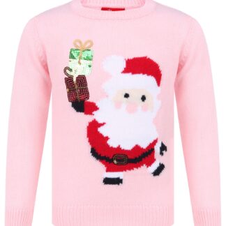 Jumpers Girls Xmas Santa With Presents Novelty Christmas Jumper in Almond Blossom - Merry Christmas / 4-5 Years - Tokyo Laundry