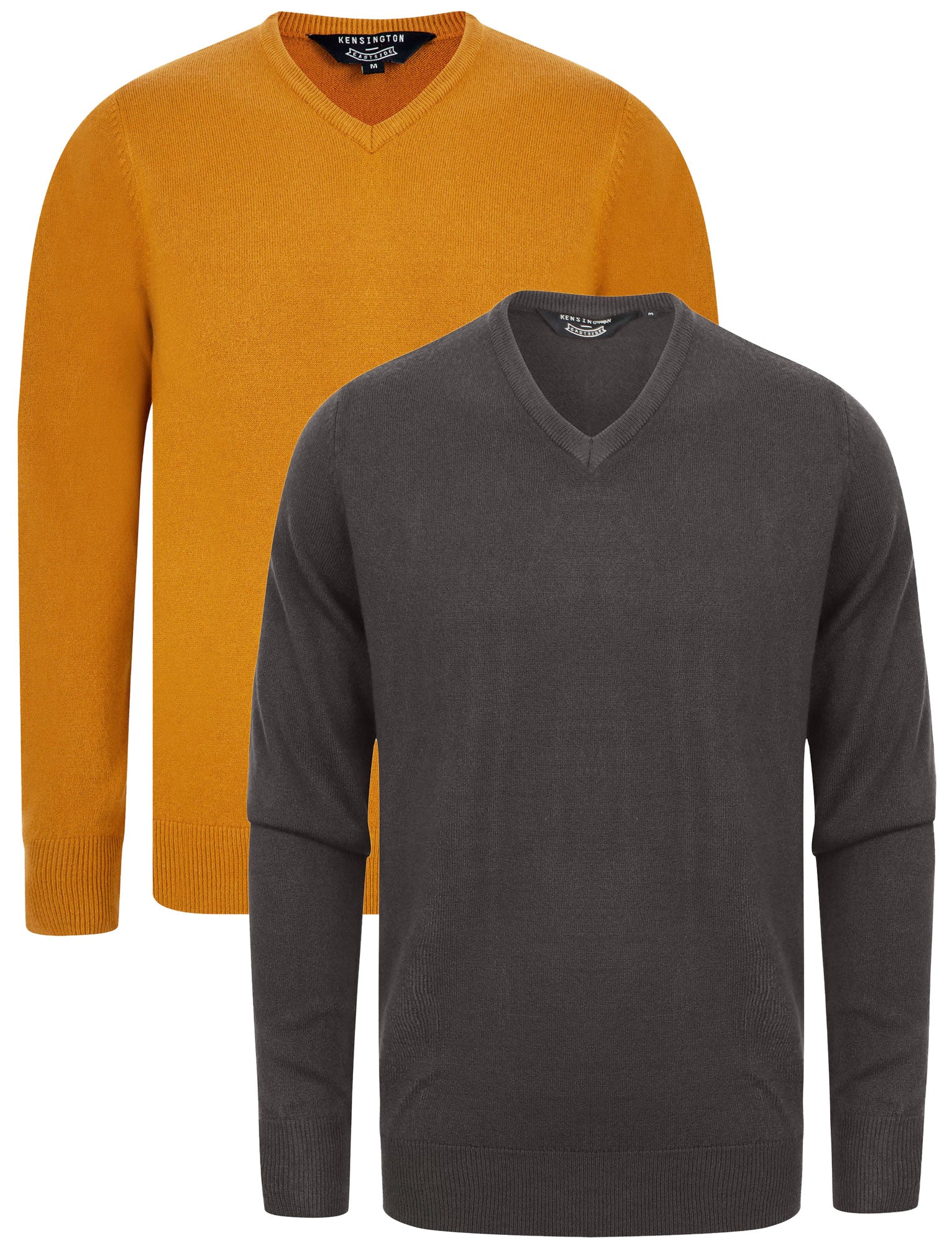 Jumpers Marling (2 Pack) Soft Cashmillon Knitted V Neck Jumpers in Ebony Grey / Mustard - Kensington Eastside / M - Tokyo Laundry