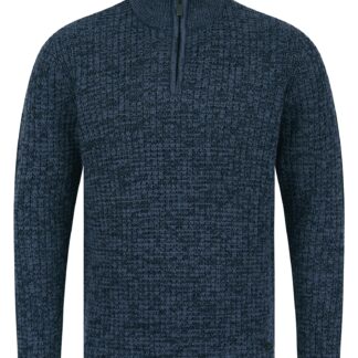 Jumpers Merson Quarter Zip Funnel Neck Wool Blend Knitted Jumper in Denim Twist / XXL - Tokyo Laundry