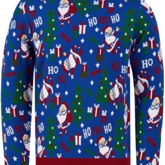 Jumpers Santa Repeat Motif Novelty Christmas Jumper in Sapphire Blue - Merry Christmas / S - Tokyo Laundry