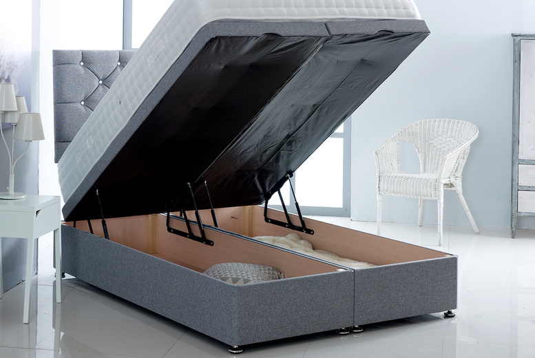 Linen Fabric Ottoman Bed Set W/Memory Form Sprung Mattress | Wowcher