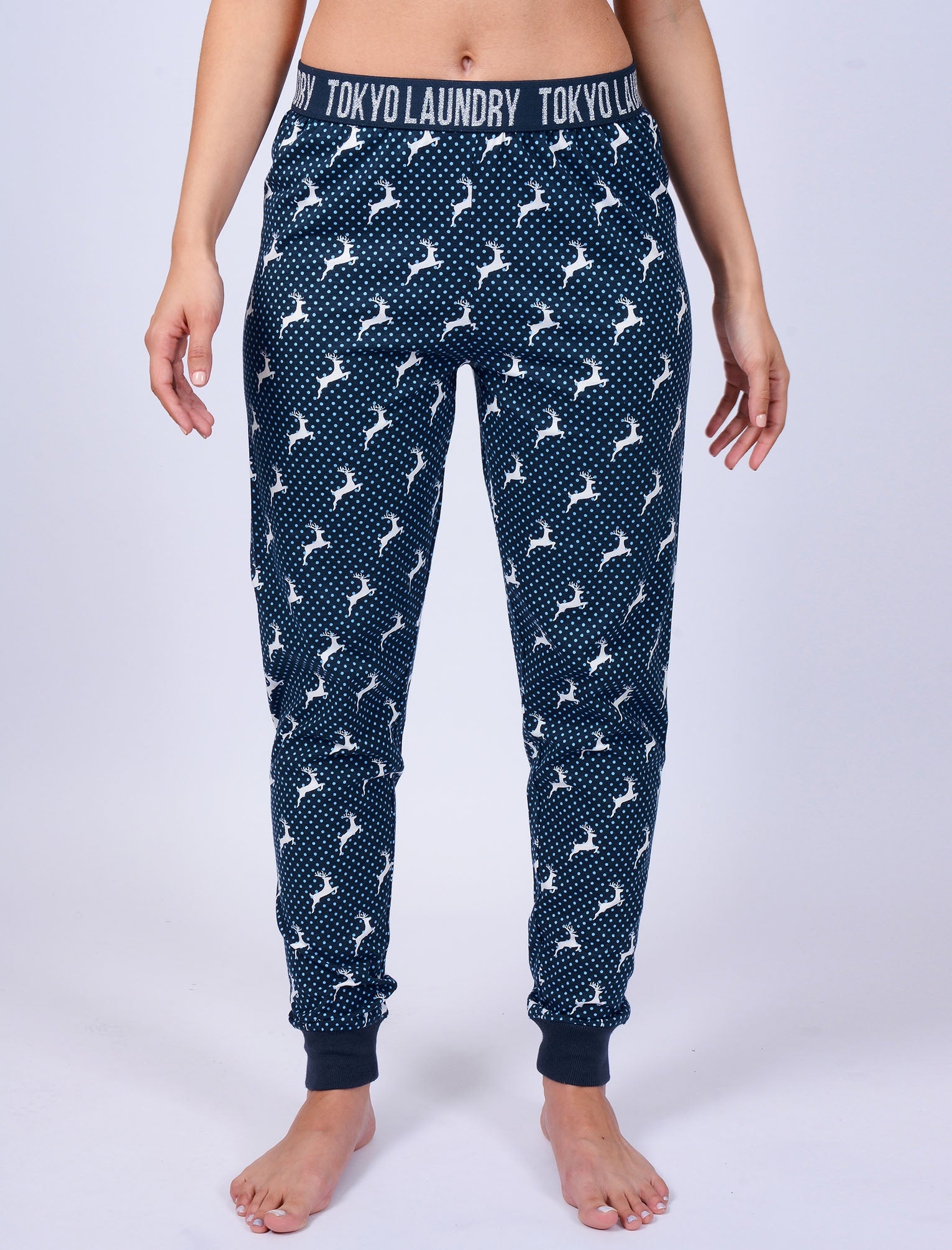 Loungewear Claire Reindeer Spot Print Cotton Lounge Pants in Dark Denim / XS - Tokyo Laundry