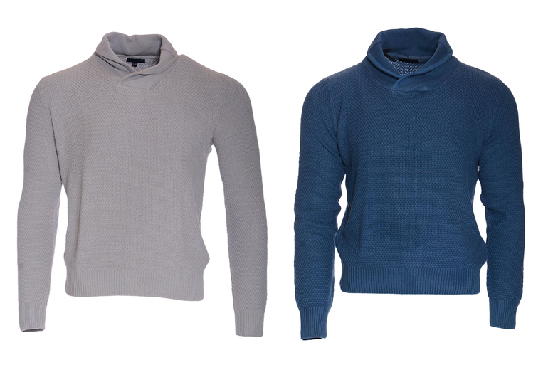 Men'S Plain 100% Cotton Knit-Jumper Shawl Neck - 4 Sizes, 2 Colours | Wowcher
