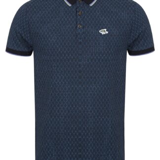 Polo Shirts Hocking Printed Cotton Polo Shirt in Bleached Denim - Le Shark / S - Tokyo Laundry