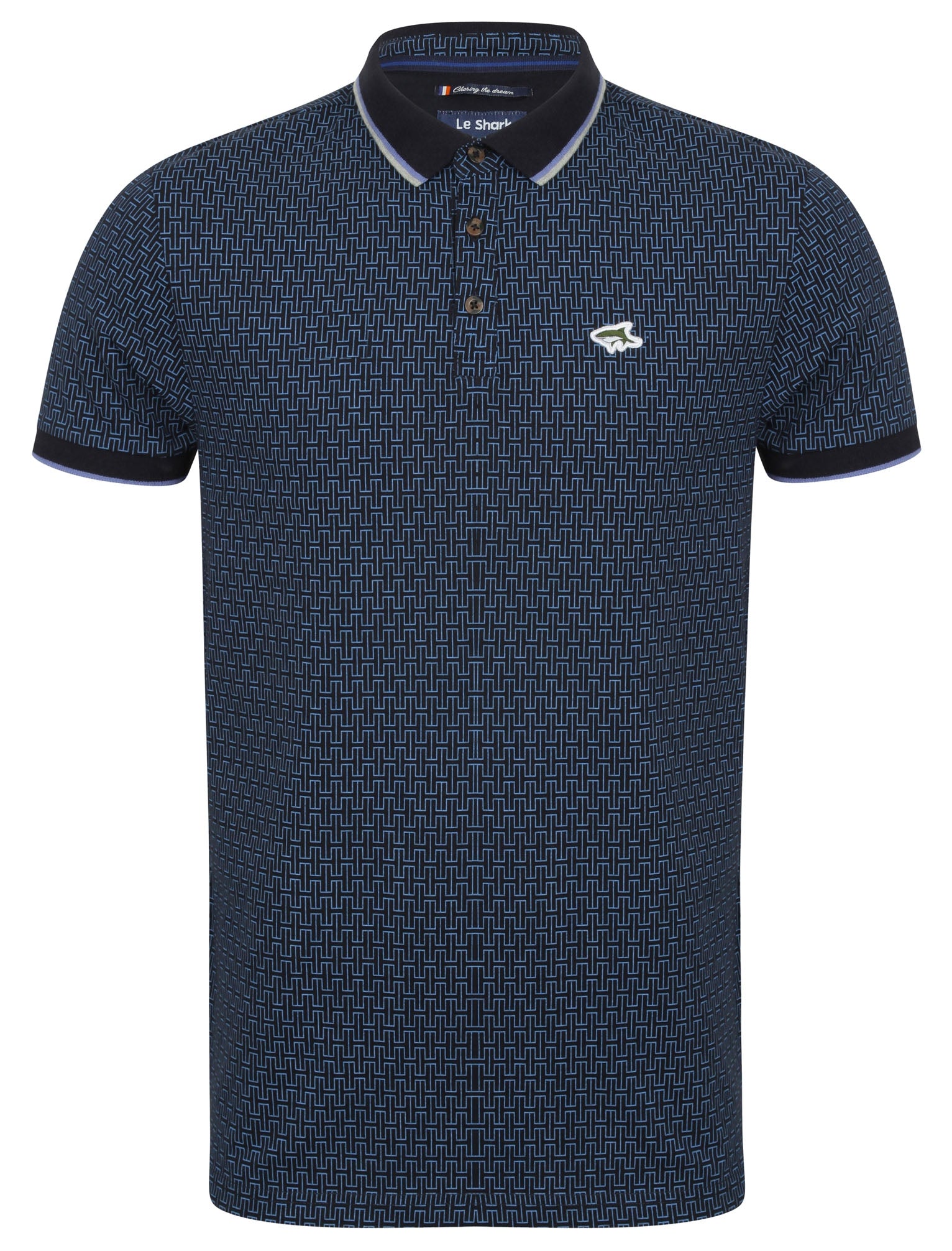 Polo Shirts Hocking Printed Cotton Polo Shirt in Bleached Denim - Le Shark / S - Tokyo Laundry
