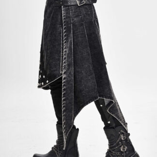 Punk Distressed Corduroy Wrap Skirt Denim Patchwork Trousers Clothing Costumes