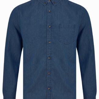 Shirts Umaji Long Sleeve Denim Shirt with Chest Pocket in Mid Blue Denim Wash / S - Tokyo Laundry