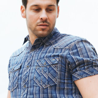Shirts Uxbridge Short Sleeve Checked Shirt in Tokyo Blue / S - Tokyo Laundry