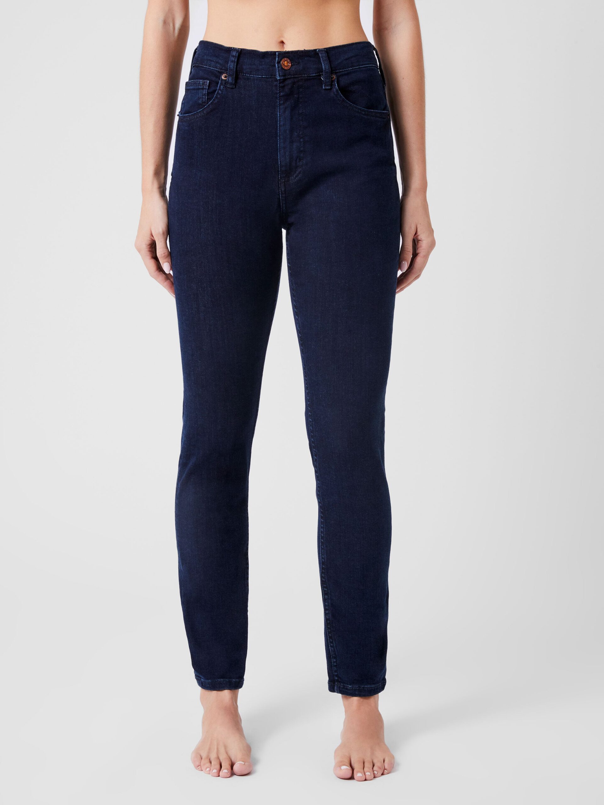 Soft Stretch Denim High Rise Skinny Jeans 30 Inch Dark Wash
