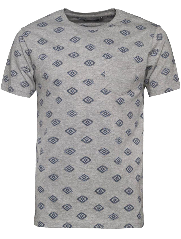 T-Shirts Berdan Aztec Print Crew Neck T-Shirt with Pocket in Grey Marl / S - Tokyo Laundry