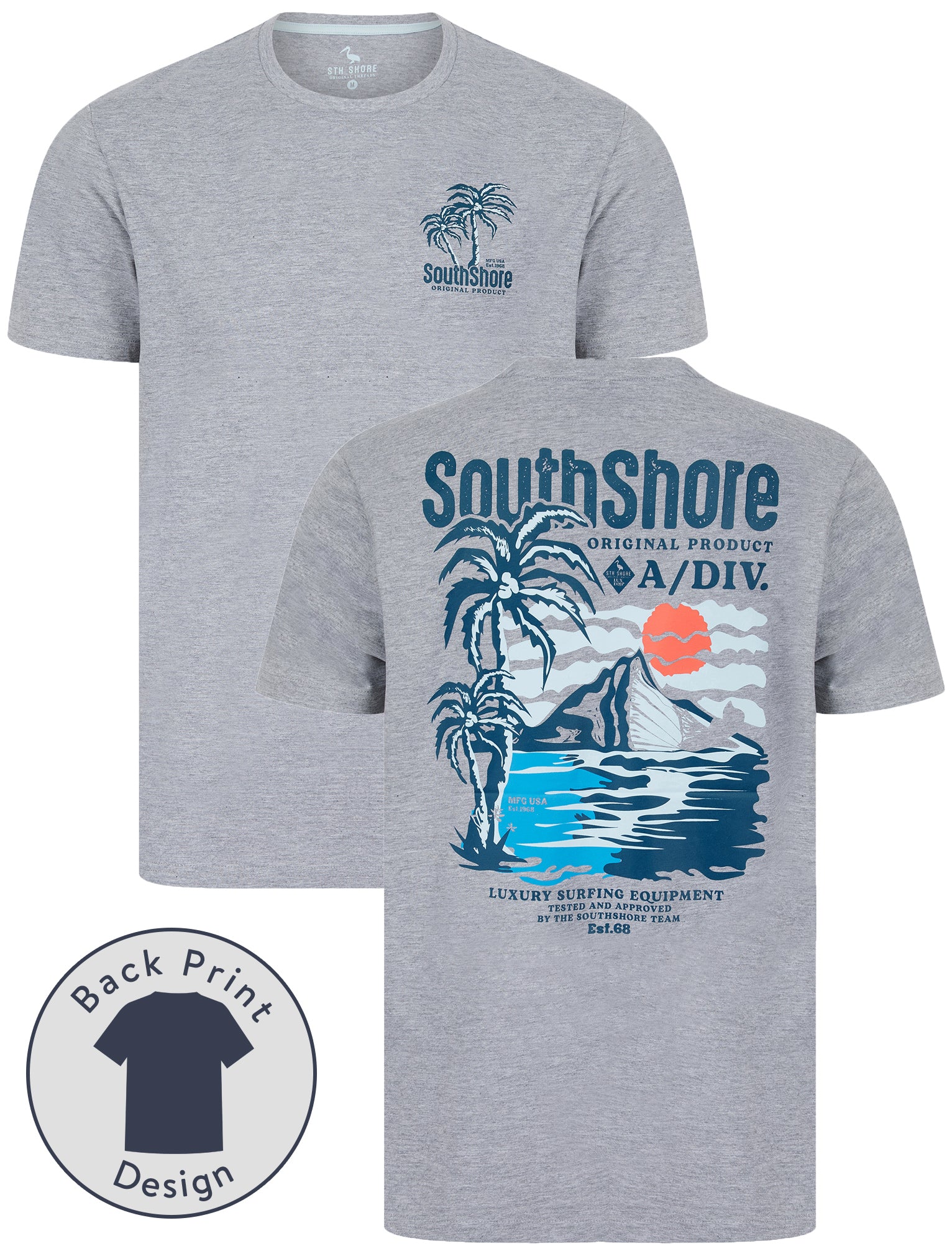 T-Shirts Bramley Reverse Print Motif Cotton Jersey T-Shirt in Light Grey Marl - South Shore / S - Tokyo Laundry