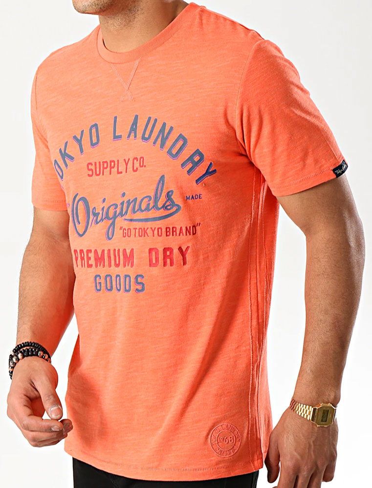 T-Shirts Breakstone 2 Motif Print Cotton Slub T-Shirt In Emberglow Orange / S - Tokyo Laundry