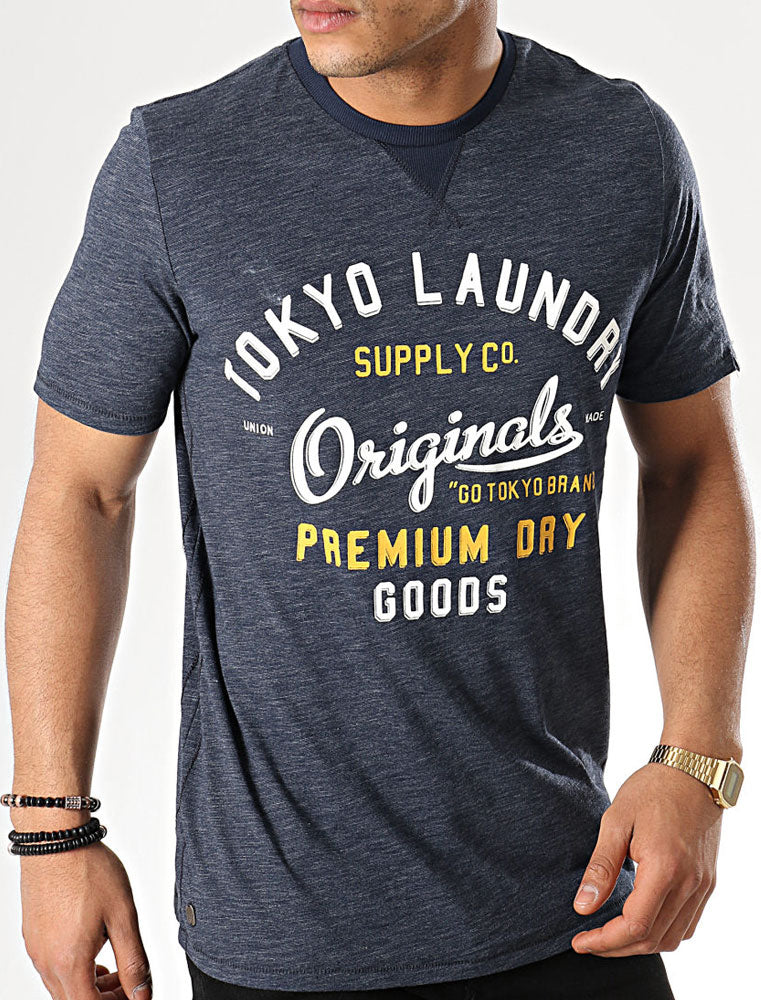 T-Shirts Breakstone 2 Motif Print Cotton Slub T-Shirt In Iris Navy / S - Tokyo Laundry