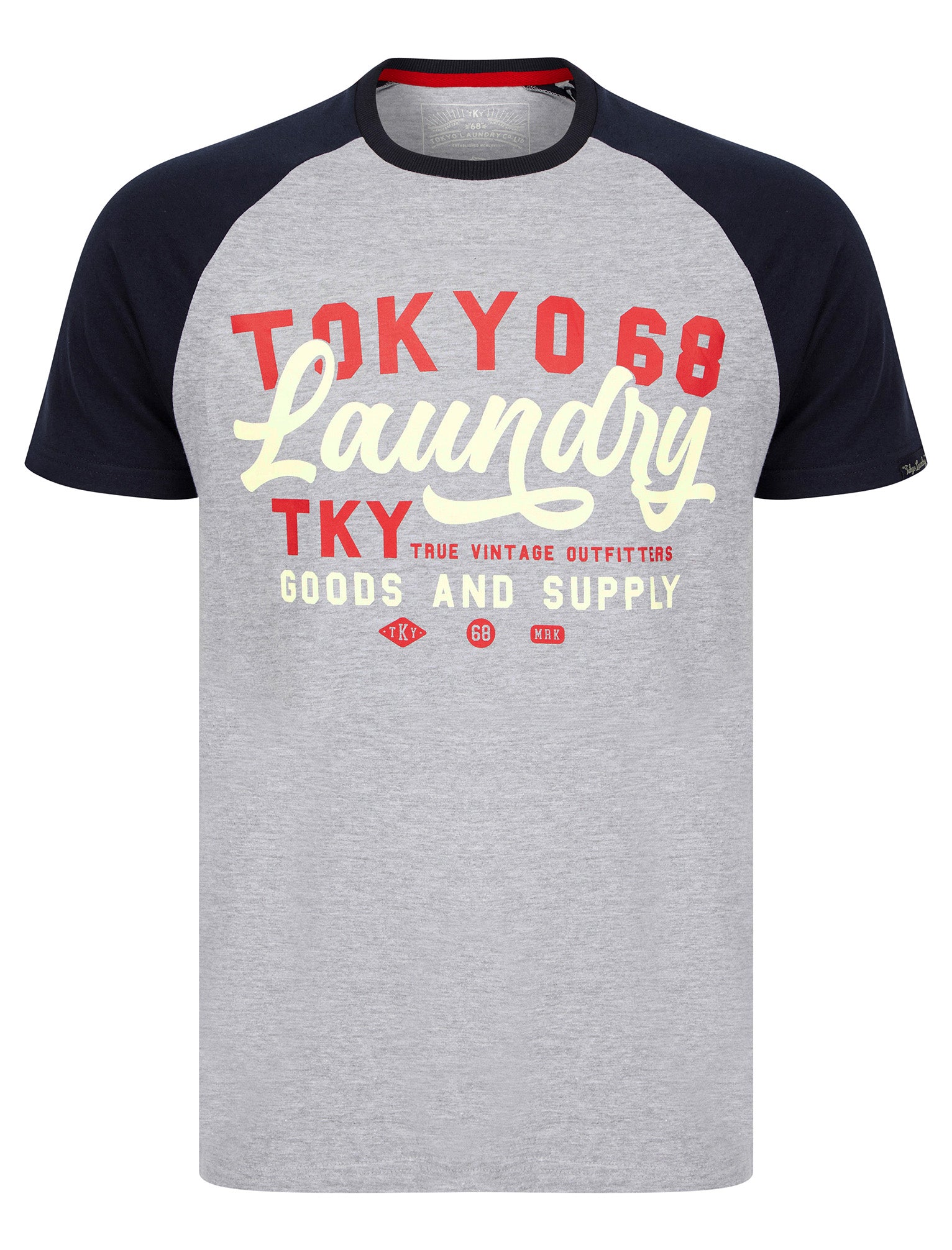 T-Shirts Catalyst Baseball Style Raglan Sleeve Crew Neck T-Shirt in Light Grey Marl / S - Tokyo Laundry