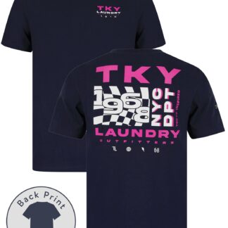 T-Shirts Checkmate Motif Cotton Jersey T-Shirt in Maritime Blue / S - Tokyo Laundry