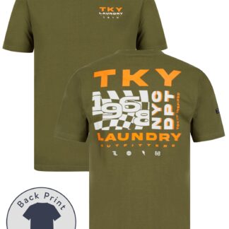T-Shirts Checkmate Motif Cotton Jersey T-Shirt in Olive Night / S - Tokyo Laundry