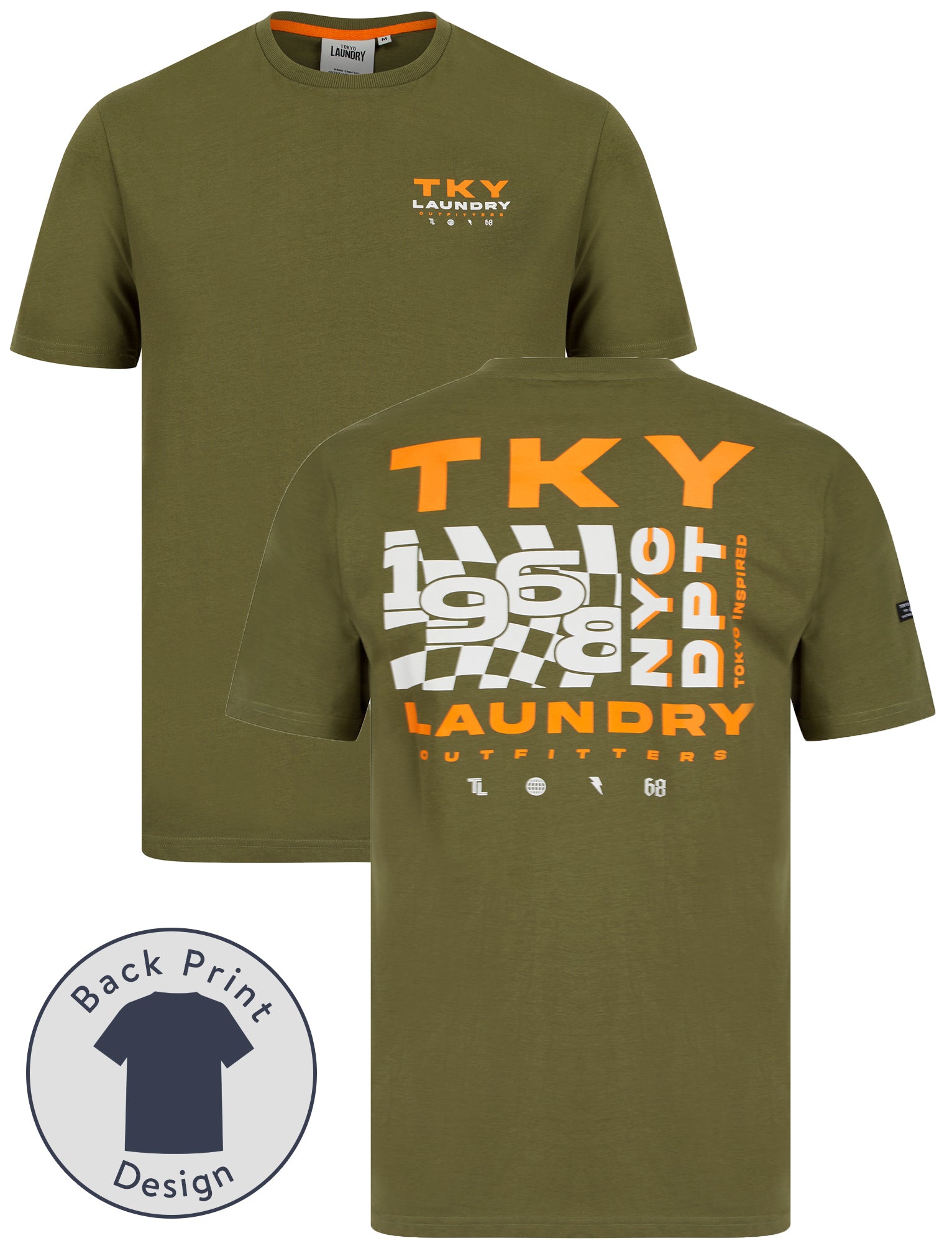 T-Shirts Checkmate Motif Cotton Jersey T-Shirt in Olive Night / S - Tokyo Laundry