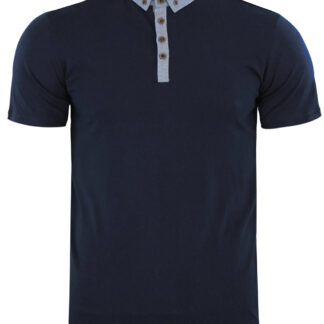 T-Shirts Chimerah Cotton Polo Shirt with Chambray Collar in Navy / S - Tokyo Laundry