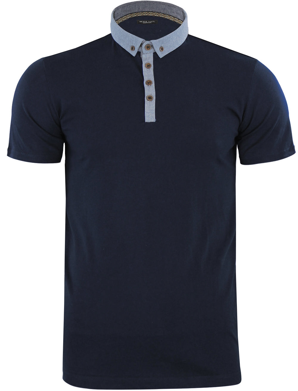 T-Shirts Chimerah Cotton Polo Shirt with Chambray Collar in Navy / S - Tokyo Laundry