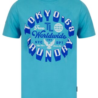 T-Shirts Crossing Motif Cotton Jersey T-Shirt in Aquarius Blue / S - Tokyo Laundry