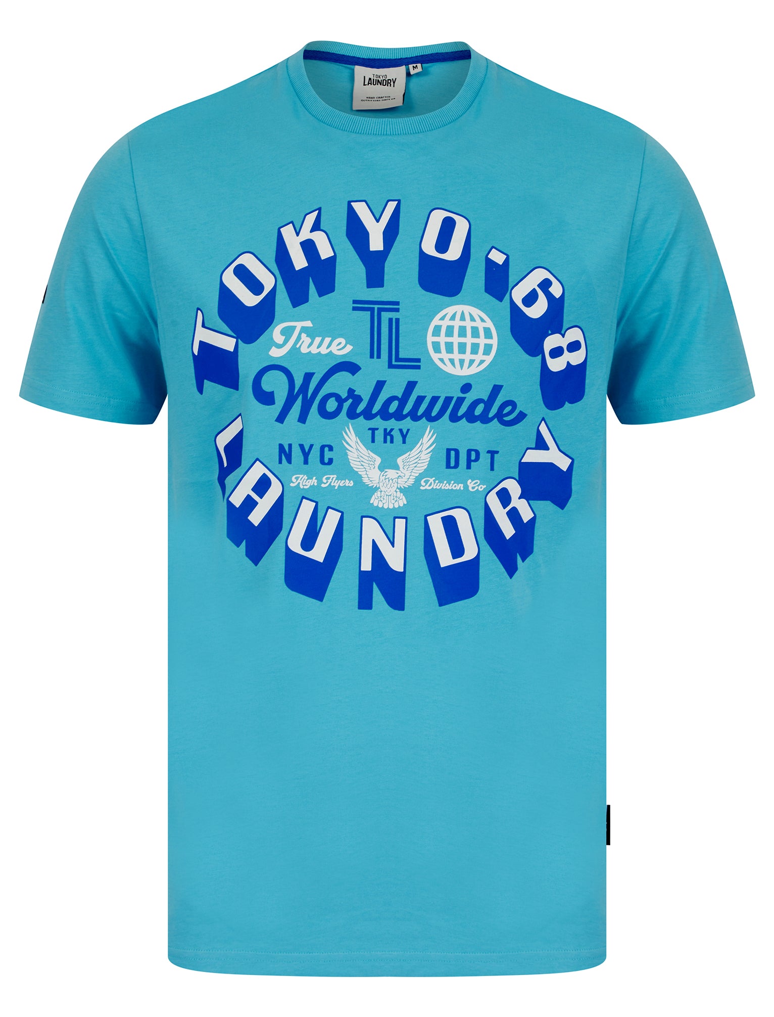 T-Shirts Crossing Motif Cotton Jersey T-Shirt in Aquarius Blue / S - Tokyo Laundry