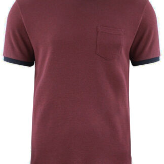 T-Shirts Dunne Textured Crew Neck Ringer T-Shirt with Chest Pocket in Oxblood / S - Tokyo Laundry