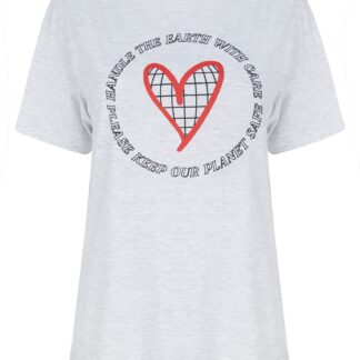 T-Shirts Eco Earth Motif Cotton Jersey T-Shirt in Ice Grey Marl - Weekend Vibes / 12/M - Tokyo Laundry