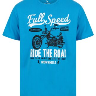 T-Shirts Full Speed Motif Cotton Jersey T-Shirt in Blithe Blue - South Shore / M - Tokyo Laundry