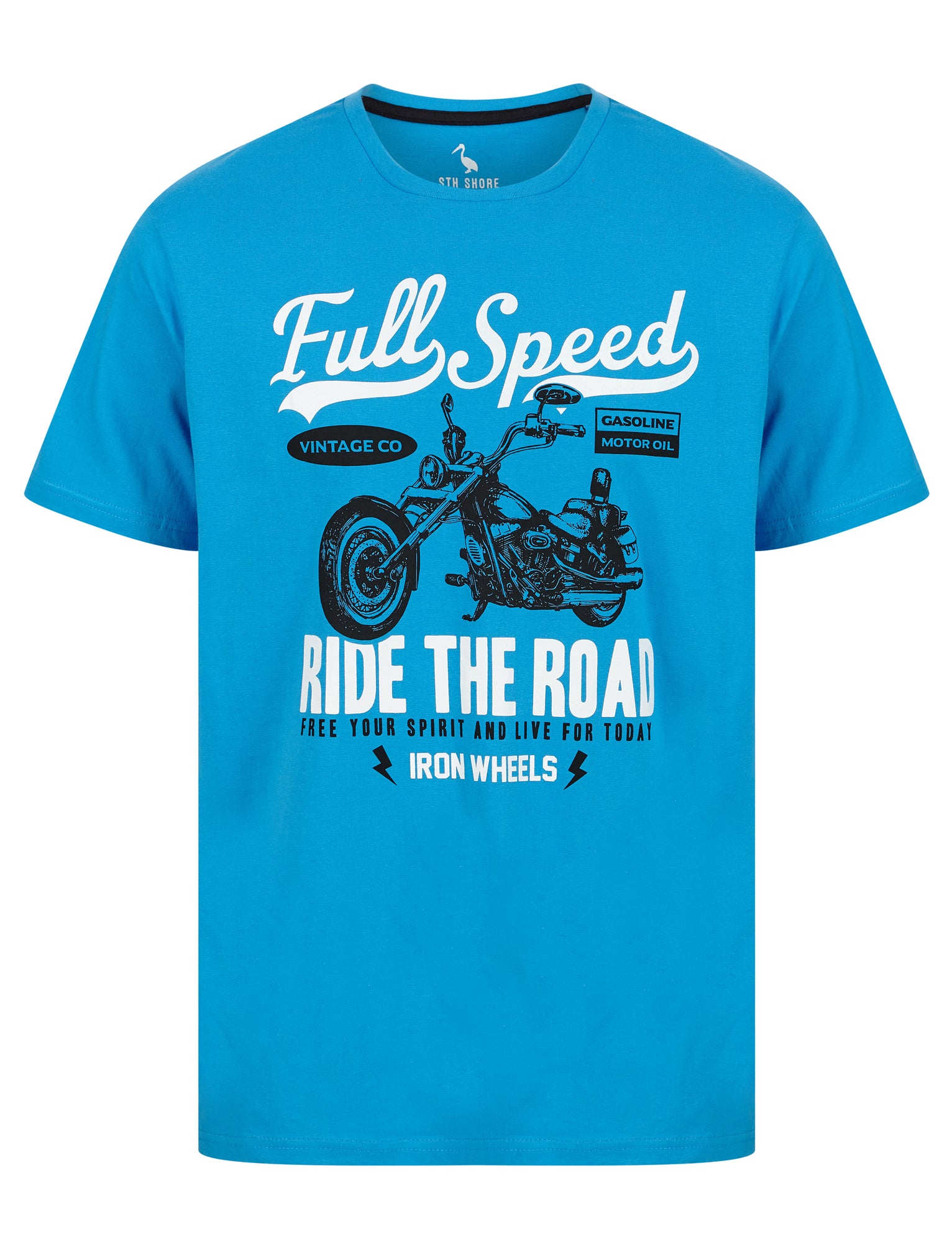 T-Shirts Full Speed Motif Cotton Jersey T-Shirt in Blithe Blue - South Shore / M - Tokyo Laundry