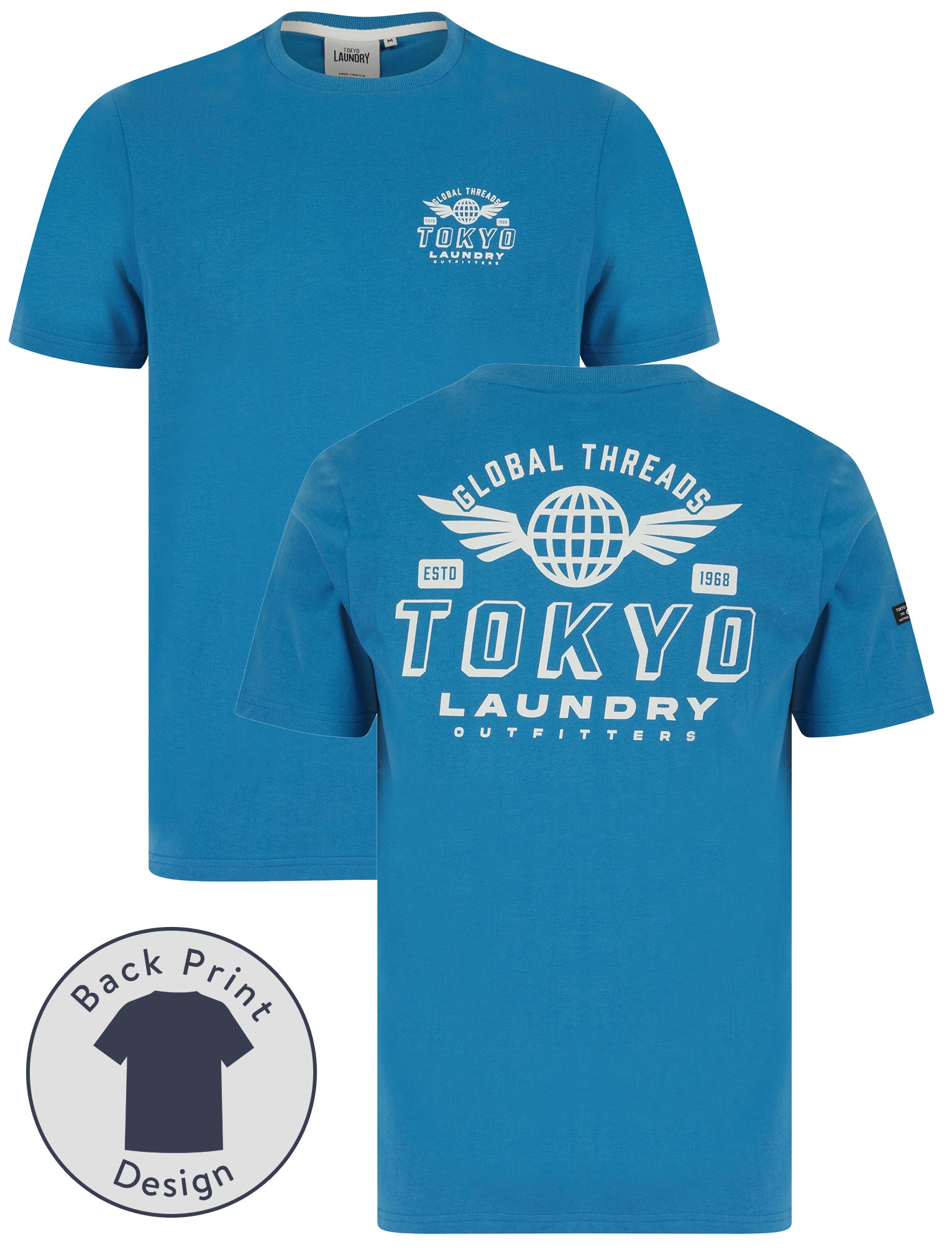 T-Shirts Logger Motif Cotton Jersey T-Shirt in Sea Of Belize / S - Tokyo Laundry