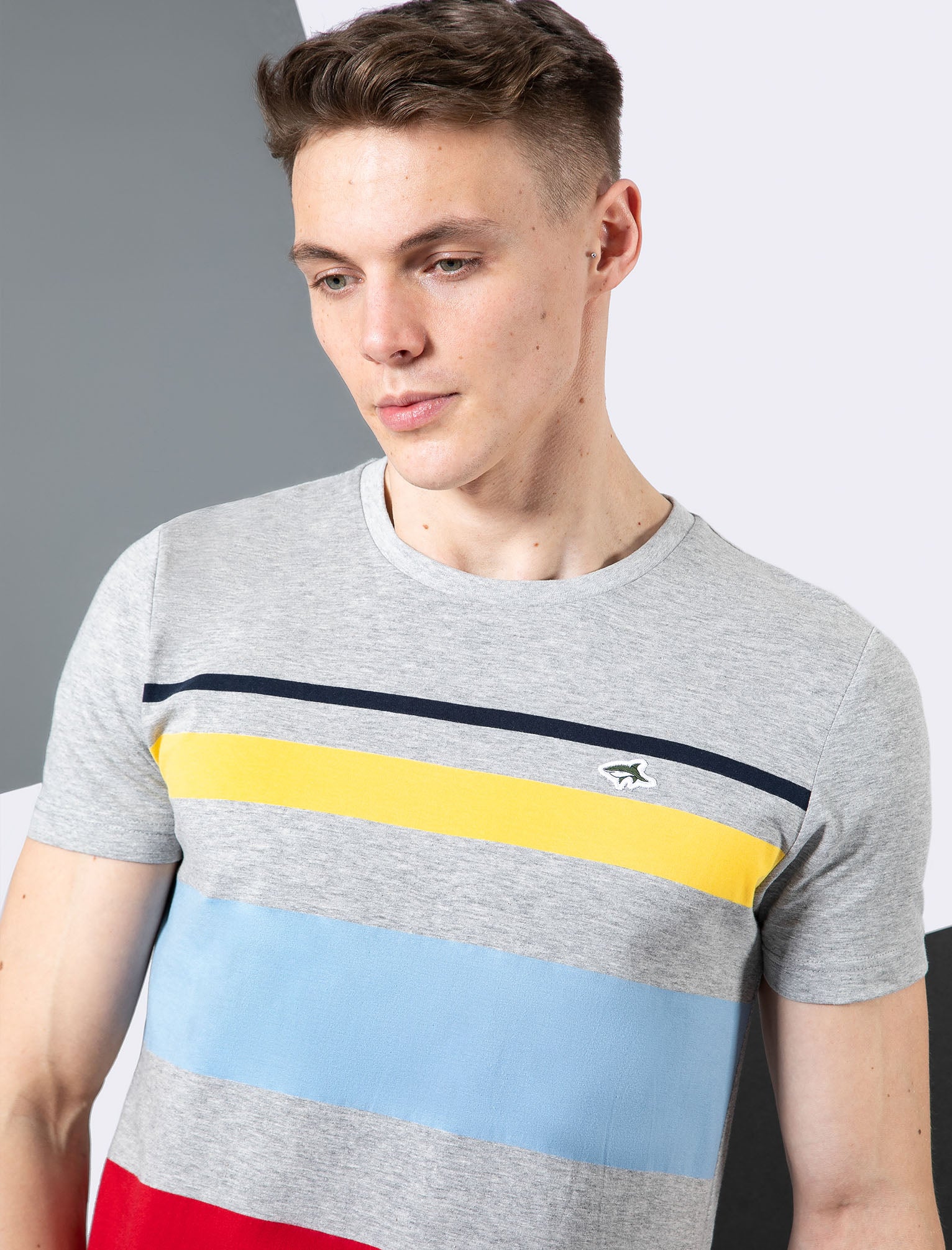 T-Shirts Ormsby Striped Colour Block Cotton T-Shirt In Light Grey Marl - Le Shark / S - Tokyo Laundry