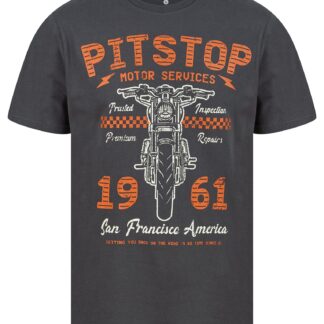T-Shirts Pitstop Motif Cotton Jersey T-Shirt in Ebony Grey - South Shore / S - Tokyo Laundry