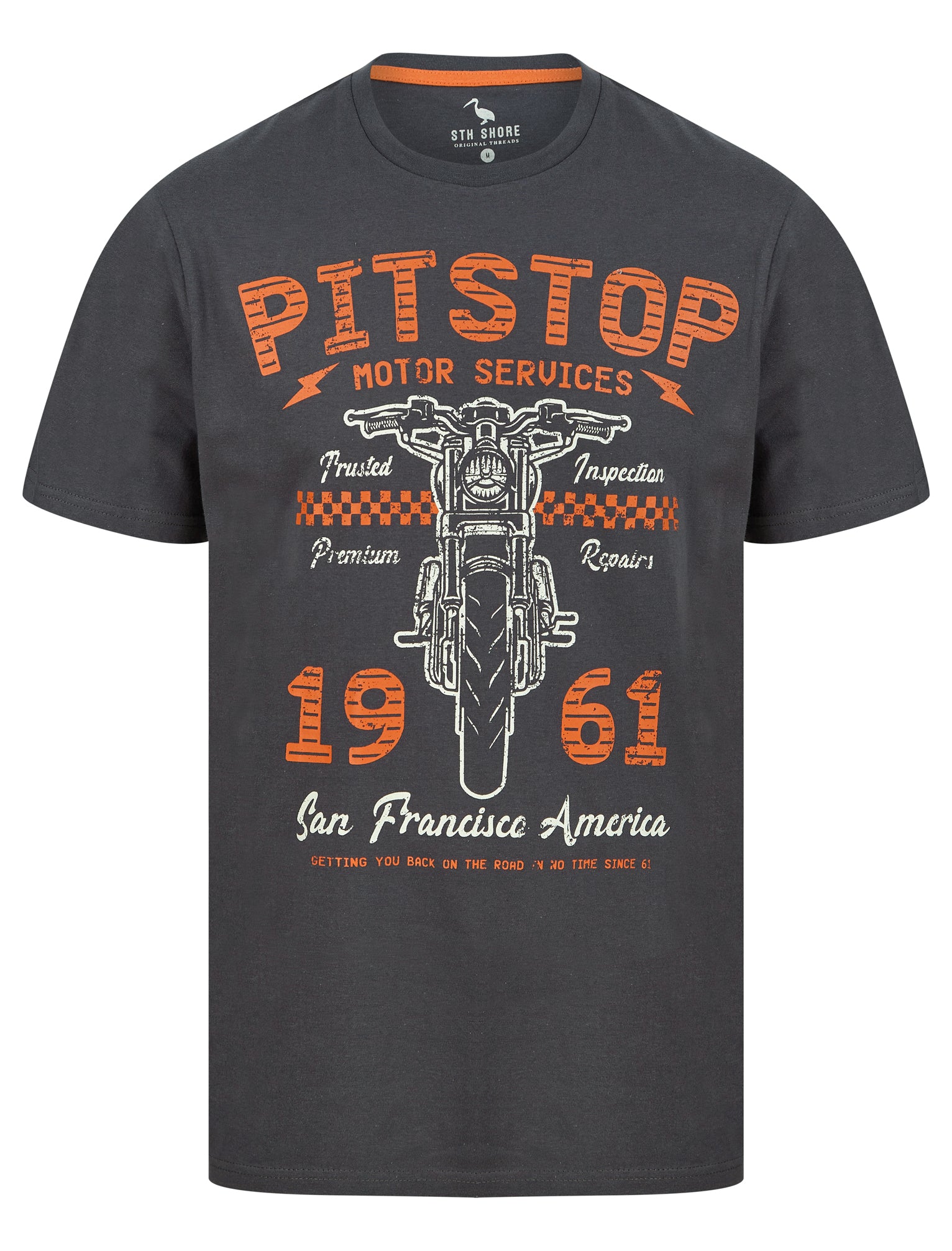 T-Shirts Pitstop Motif Cotton Jersey T-Shirt in Ebony Grey - South Shore / S - Tokyo Laundry
