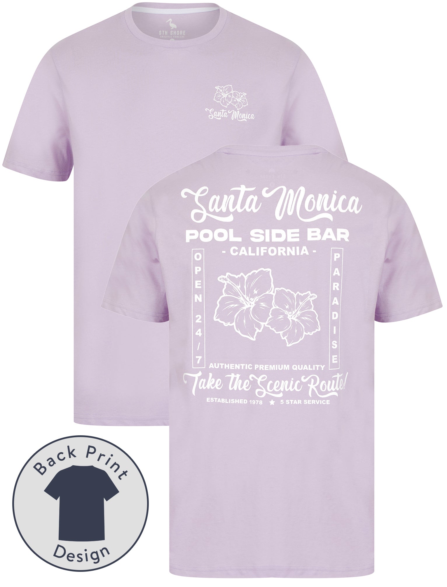 T-Shirts Pool Bar Motif Cotton Jersey T-Shirt in Pastel Lilac - South Shore / S - Tokyo Laundry