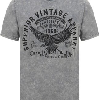 T-Shirts Springfield 2 Motif Acid Wash Cotton Jersey T-Shirt In Grey / S - Tokyo Laundry