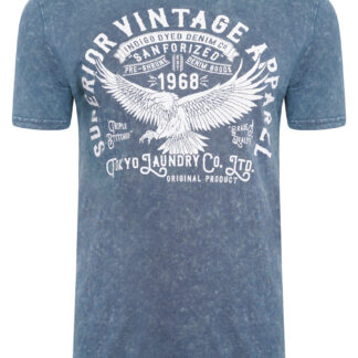 T-Shirts Springfield 2 Motif Acid Wash Cotton Jersey T-Shirt In Navy / S - Tokyo Laundry