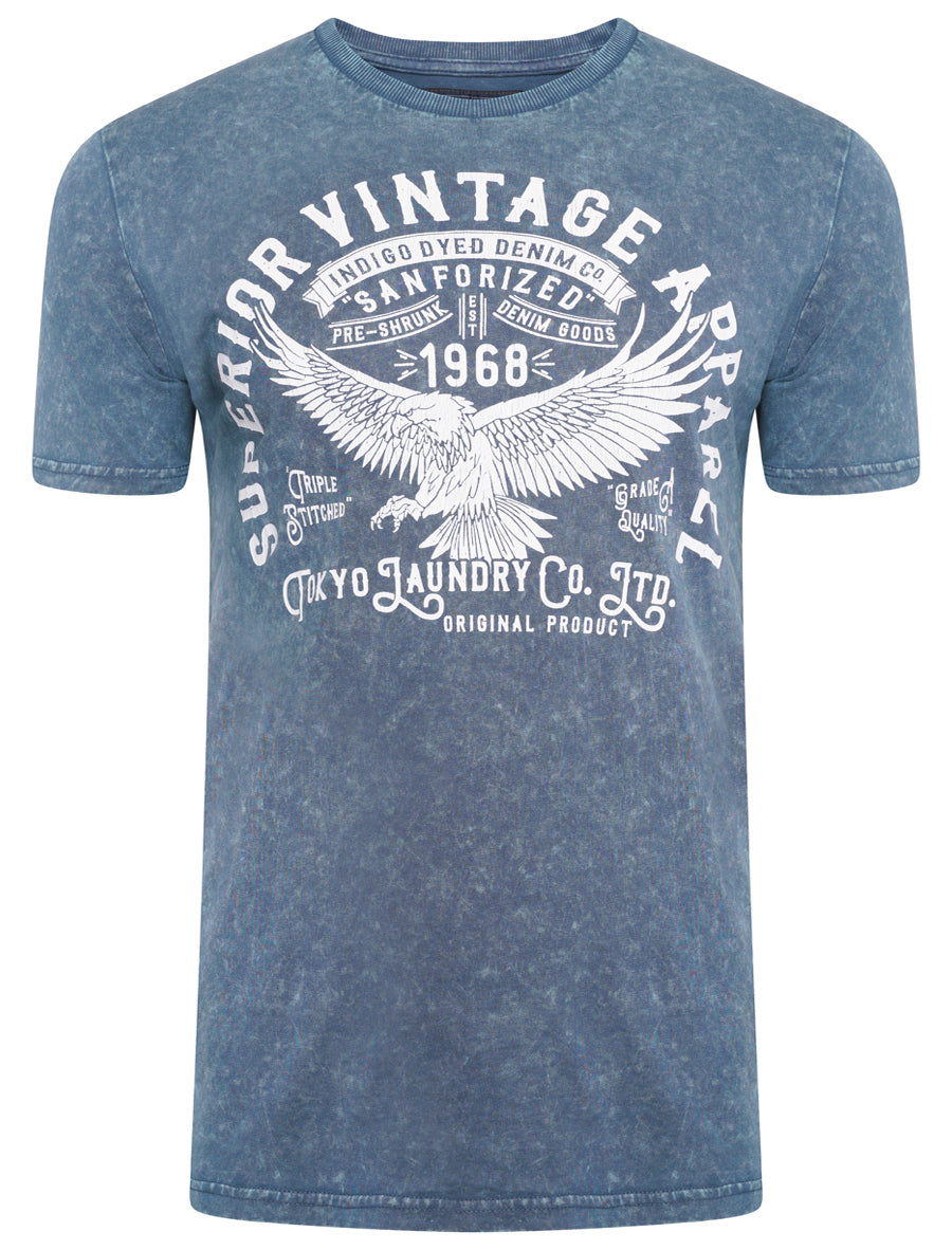 T-Shirts Springfield 2 Motif Acid Wash Cotton Jersey T-Shirt In Navy / S - Tokyo Laundry