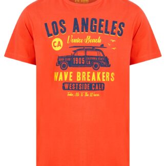 T-Shirts Wave Breakers Motif Cotton Jersey T-Shirt in Hot Coral - South Shore / S - Tokyo Laundry
