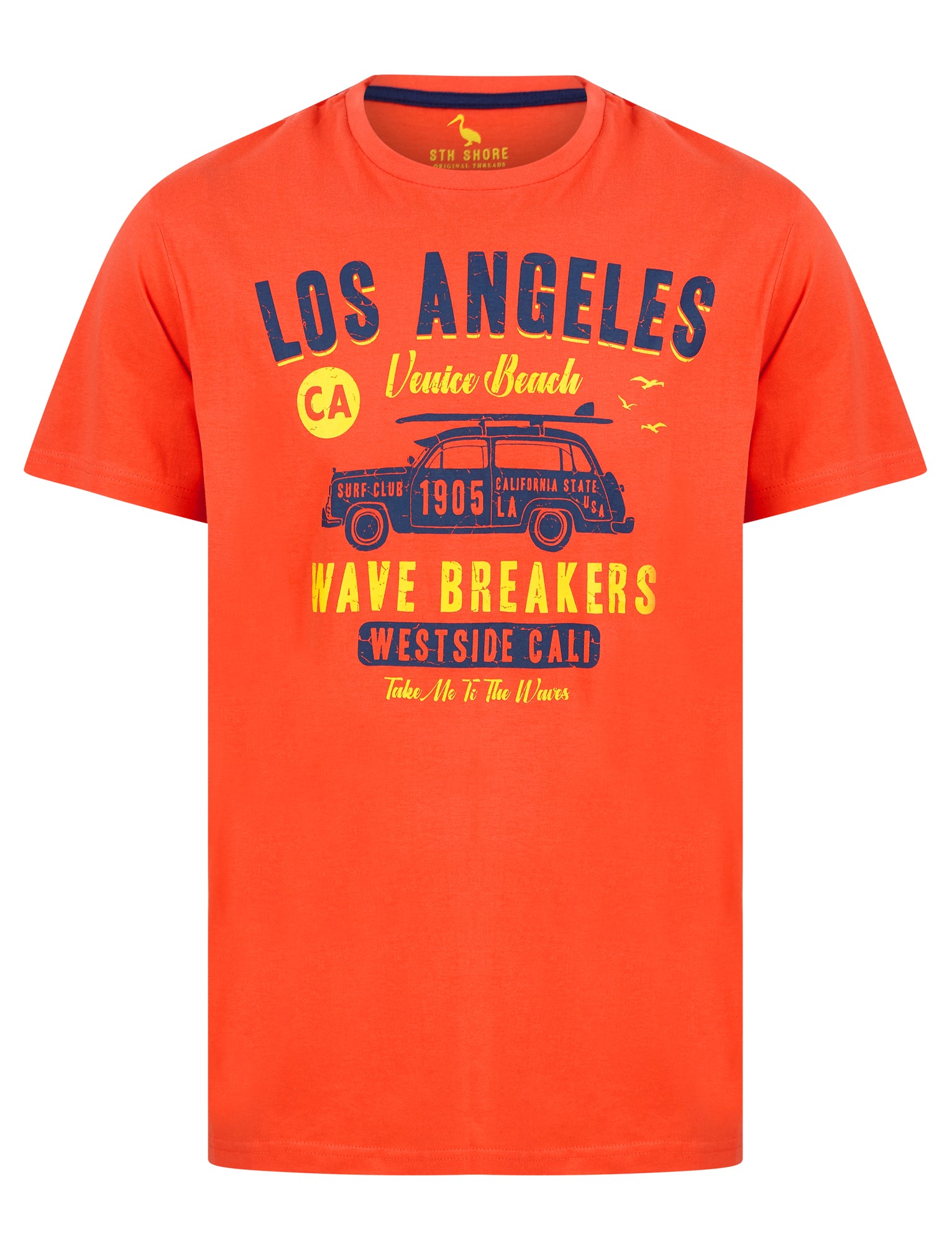 T-Shirts Wave Breakers Motif Cotton Jersey T-Shirt in Hot Coral - South Shore / S - Tokyo Laundry