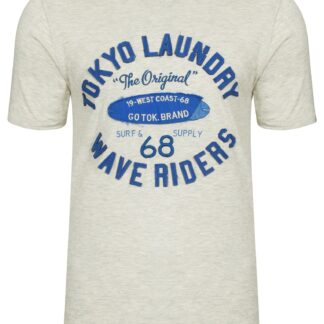 T-Shirts Wave Riders Motif Cotton T-Shirt in Oatgrey Marl / S - Tokyo Laundry
