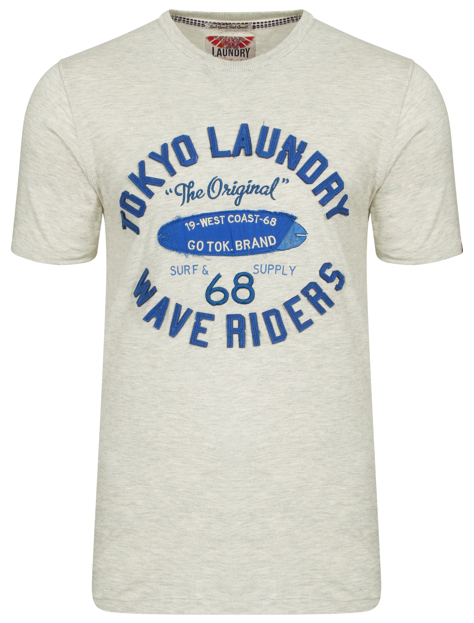 T-Shirts Wave Riders Motif Cotton T-Shirt in Oatgrey Marl / S - Tokyo Laundry
