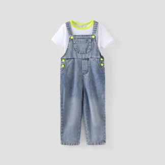 Toddler Boy 2pcs Dino Print Tee and Denim Overalls Set