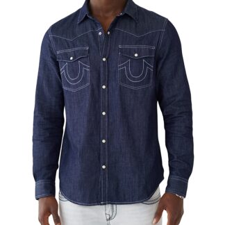 True Religion Dark Wash Denim Western Shirt