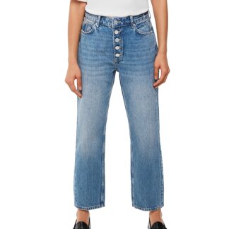 Whistles Hollie Button-Fly High Rise Cropped Straight Jeans in Denim