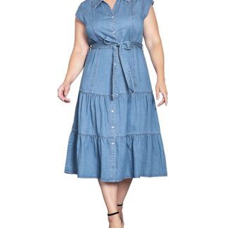 standards & practices Plus Size Tiered Denim Midi Dress